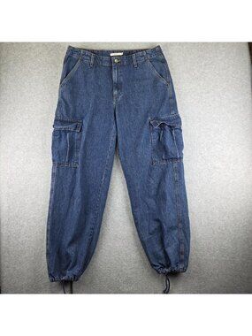 Levis '94 BAGGY Jeans Womens 32x32 Blue Relaxed Cargo Drawstring Hem Dark Wash